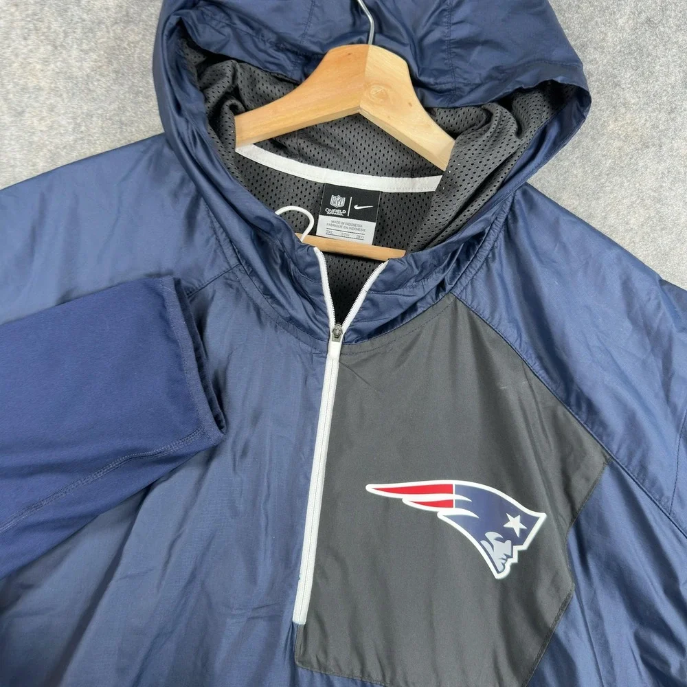 Nike On Field New England Patriots Jacket Mens 3XL Blue Football Hooded 1/4 Zip